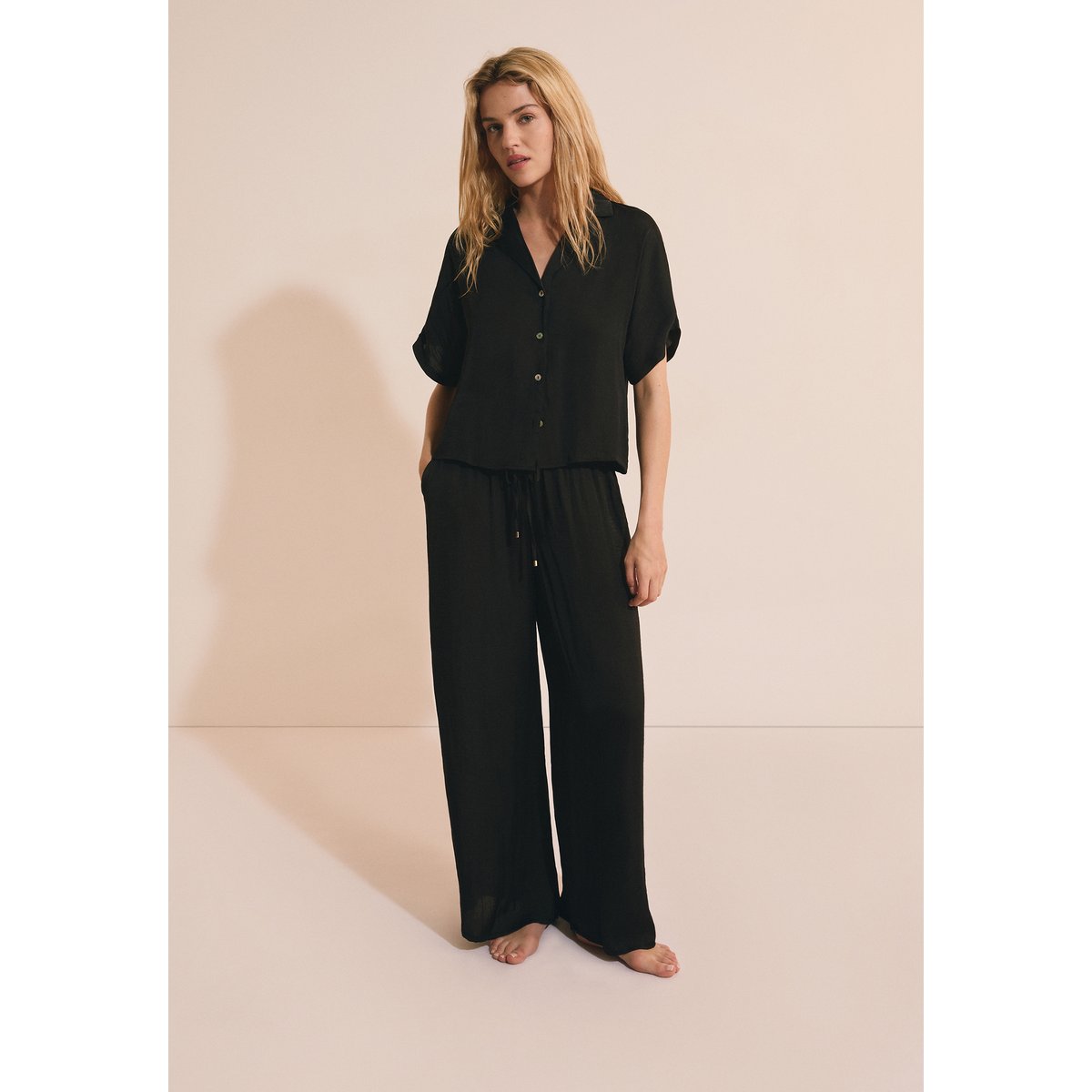 Chemise de pyjama manches courtes satinée CHEETA noir, ETAM