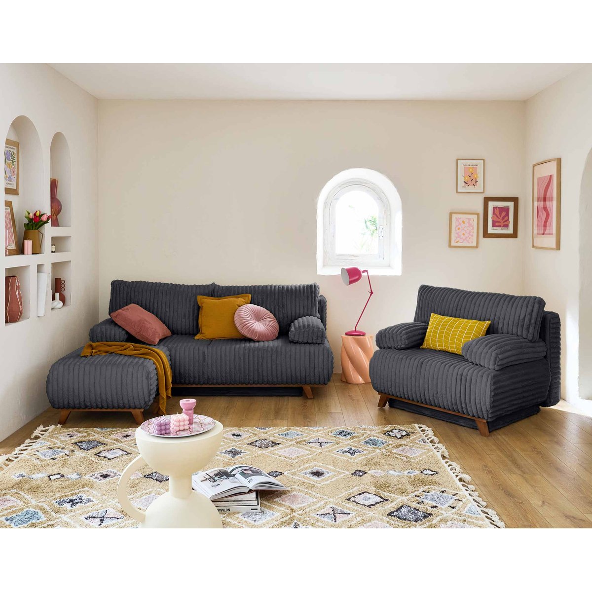 Canapé Convertible 3 places - CRISTAL gris anthracite, BEST MOBILIER