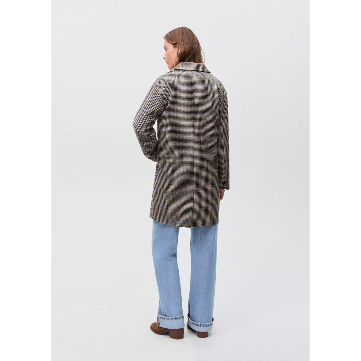 Manteau laine pied-de-poule beige, MANGO TEEN
