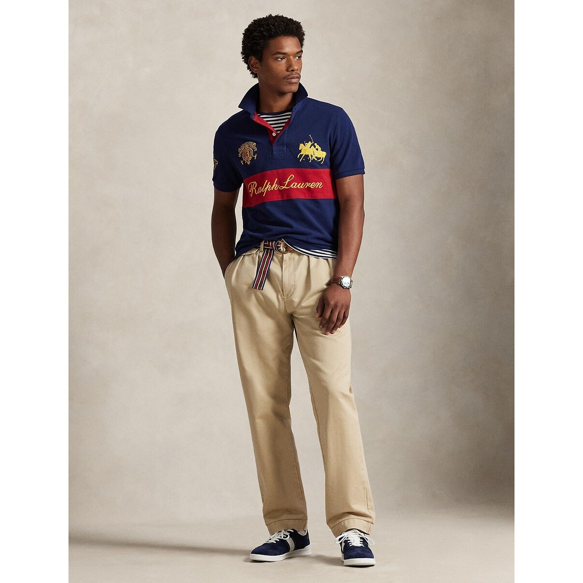 Polo manches courtes message marine/rouge, POLO RALPH LAUREN