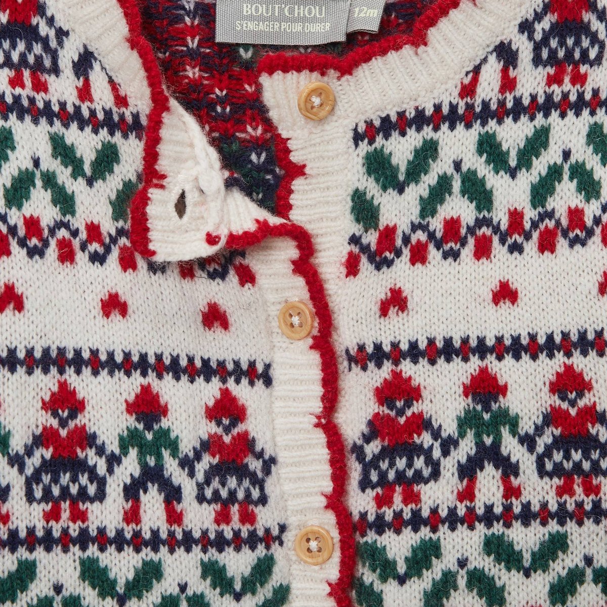 Cardigan tricot jacquard contenant de la laine naturel, BOUT'CHOU