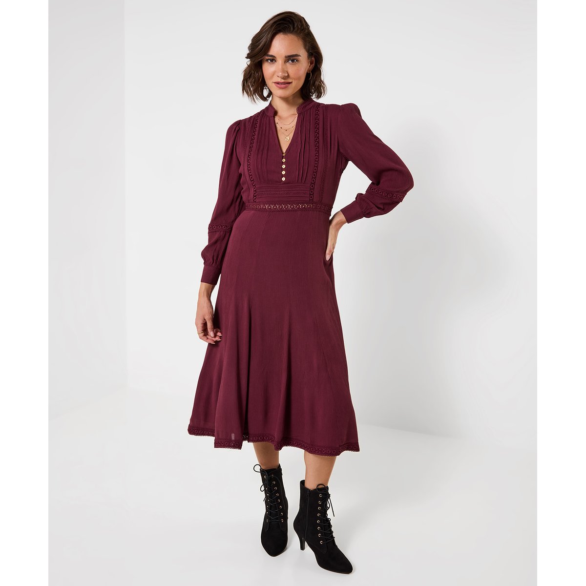 Robe Mi-Longue à Manches Longues Preya violet, JOE BROWNS