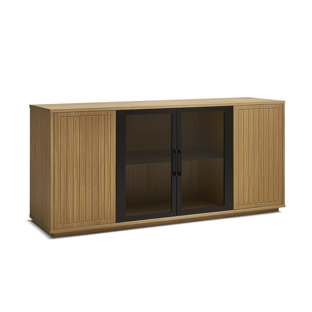 Buffet bas en placage 4 portes 160 cm, THEMYS marron clair, BOBOCHIC