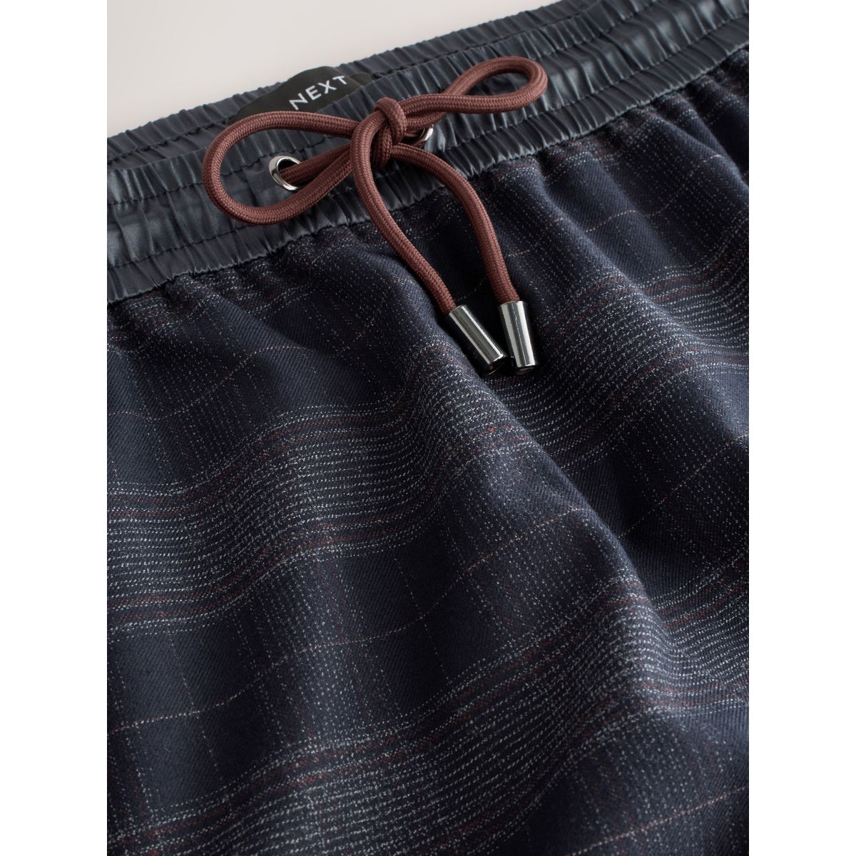 Pantalon large avec taille en satin bleu marine à carreaux, NEXT