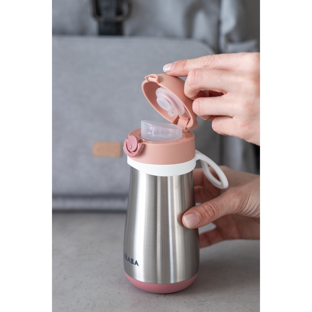 Gourde inox d'apprentissage nomade 350 ml rose ancienne, BEABA