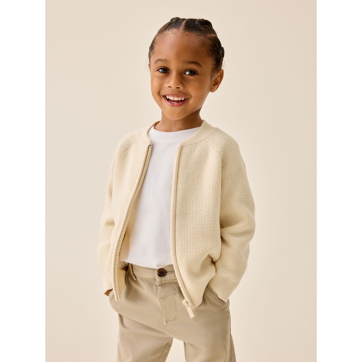 Cardigan zippé en maille texturée écru, NEXT