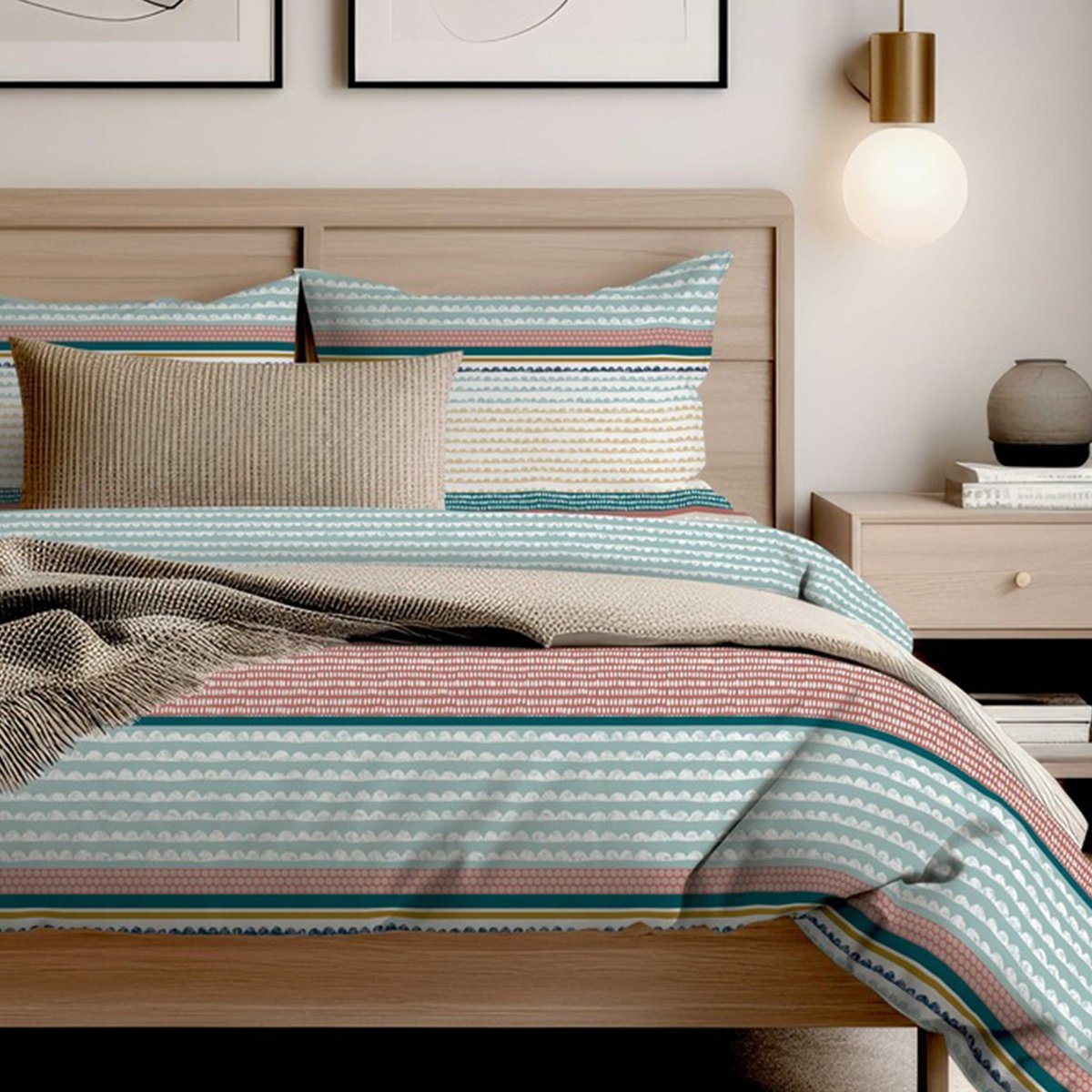 Parure de lit imprimée en 100% Coton Scandi Stripes scandi stripes, EDEN
