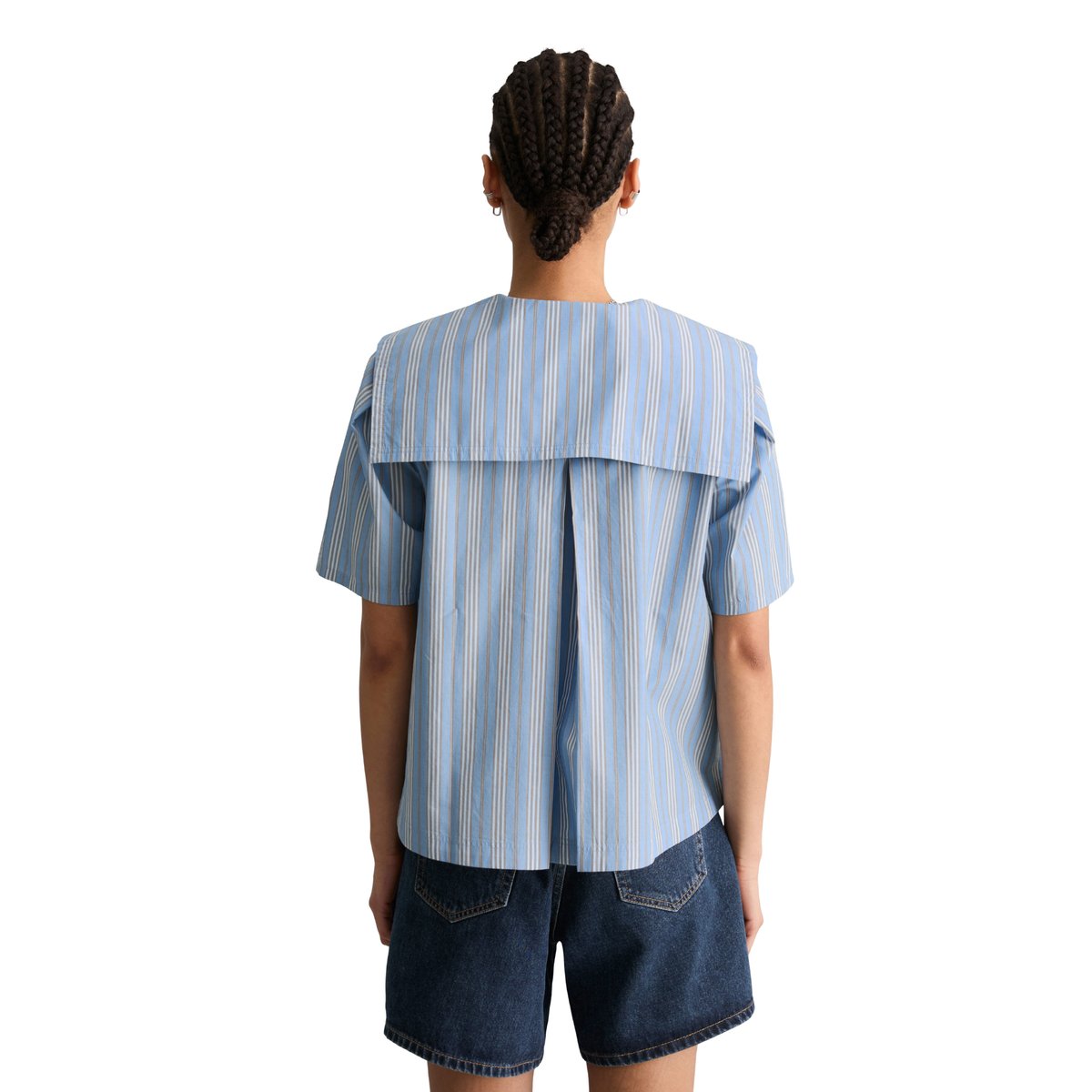 Blouse de marin rayée relaxed en popeline Papertouch bleu, MARC O’POLO DENIM