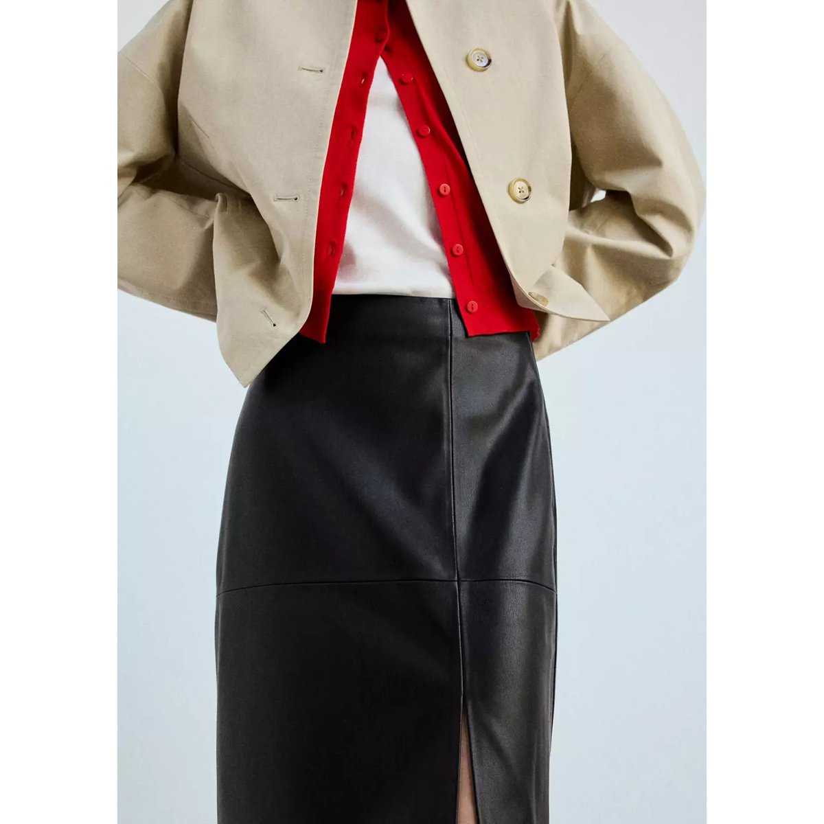 Jupe droite similicuir noir, MANGO