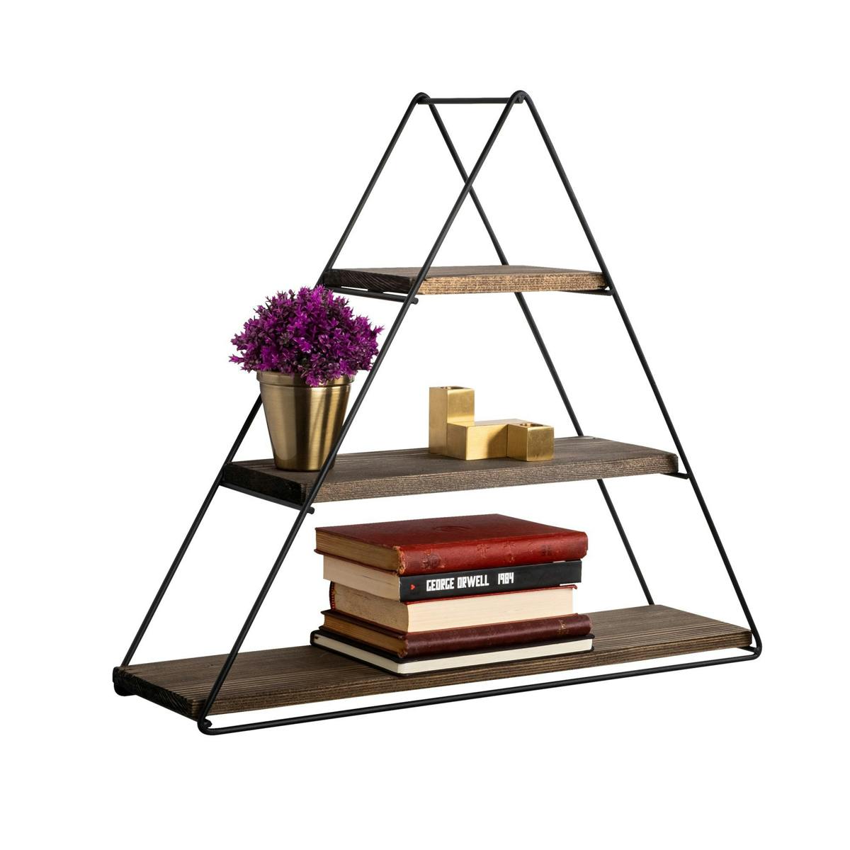 Etagère noire décorative triangle décor bois foncé JENA marron, PIER IMPORT