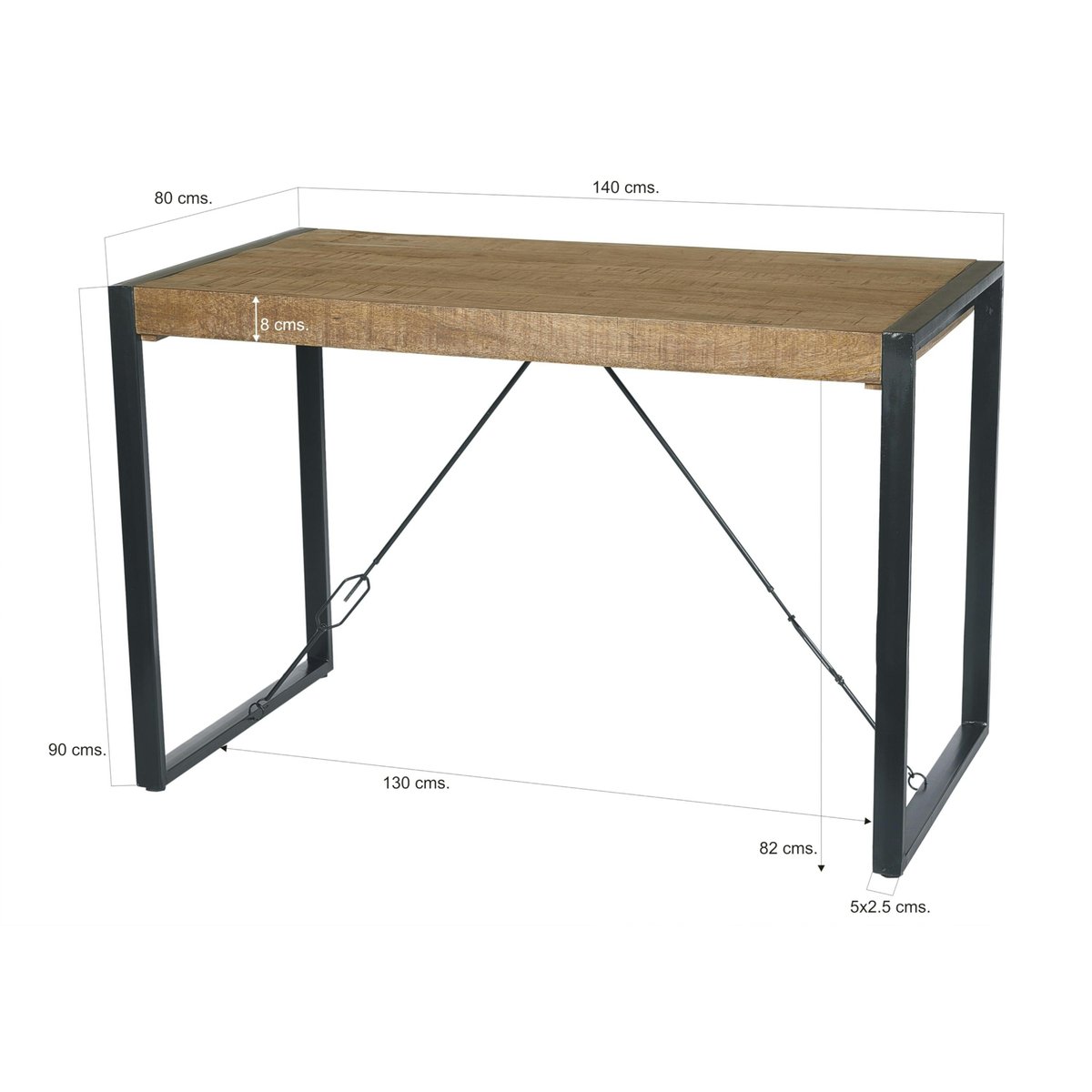Table haute bois métal à tendeurs 140 cm KARGO bois naturel, PIER IMPORT
