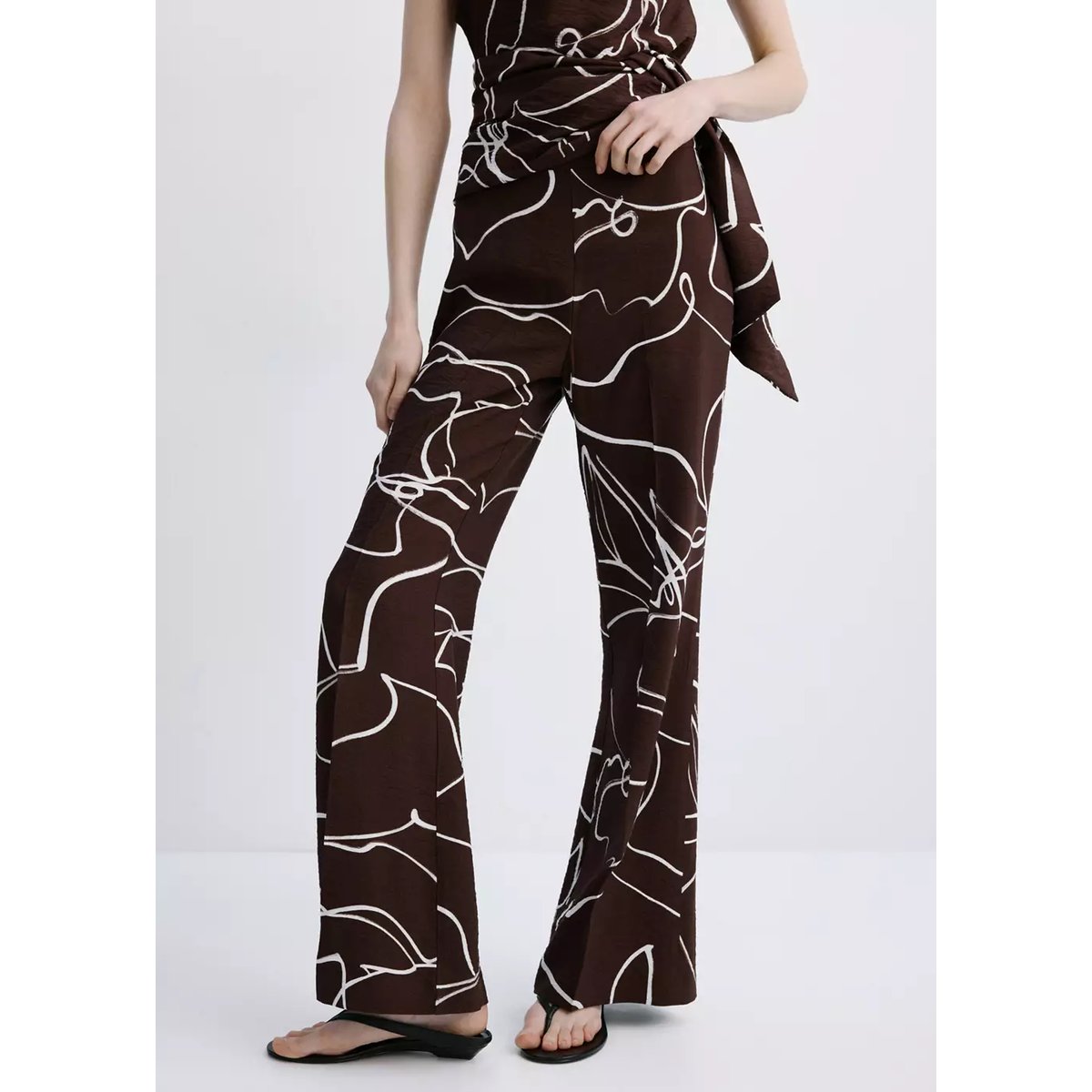 Pantalon wideleg imprimé marron, MANGO
