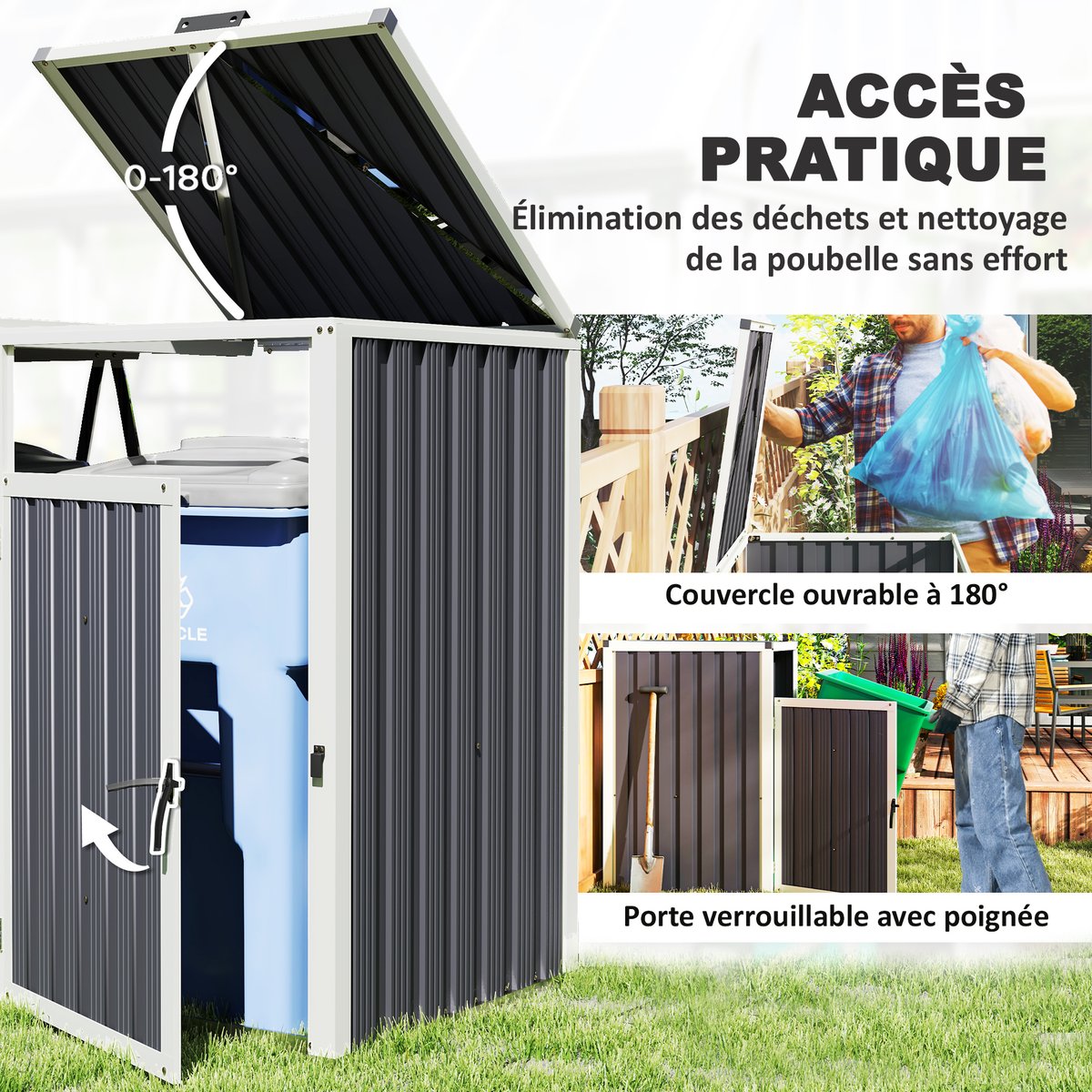 Abri pour poubelles Acier galvanisé Gris gris, OUTSUNNY