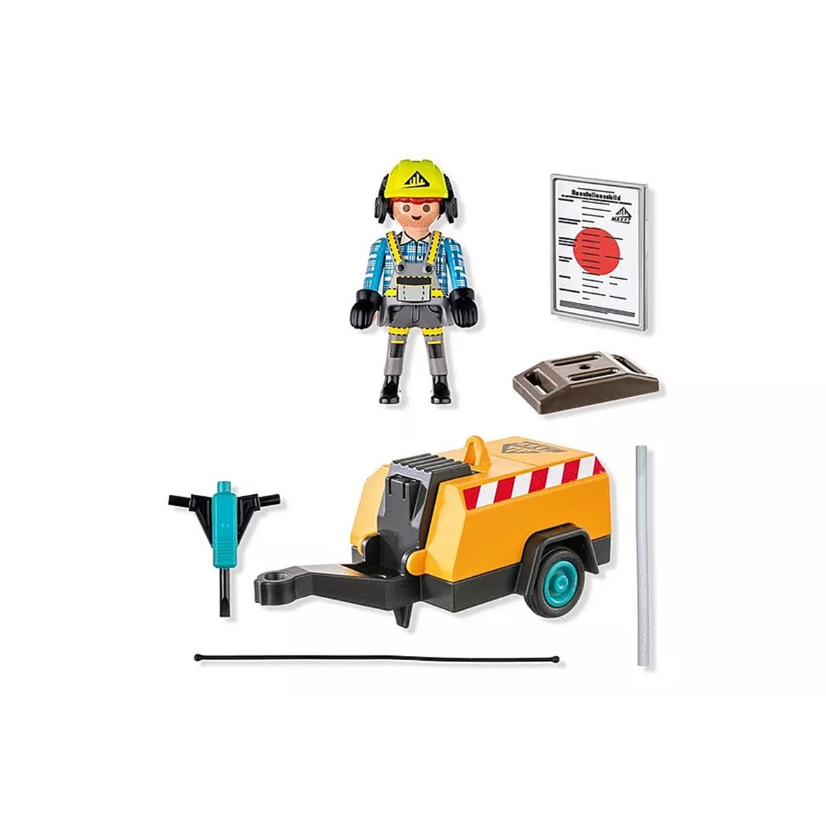 Heroes Ouvrier avec marteau-piqueur et signalisation ouvrier avec marteau-piqueur et signalisation, PLAYMOBIL