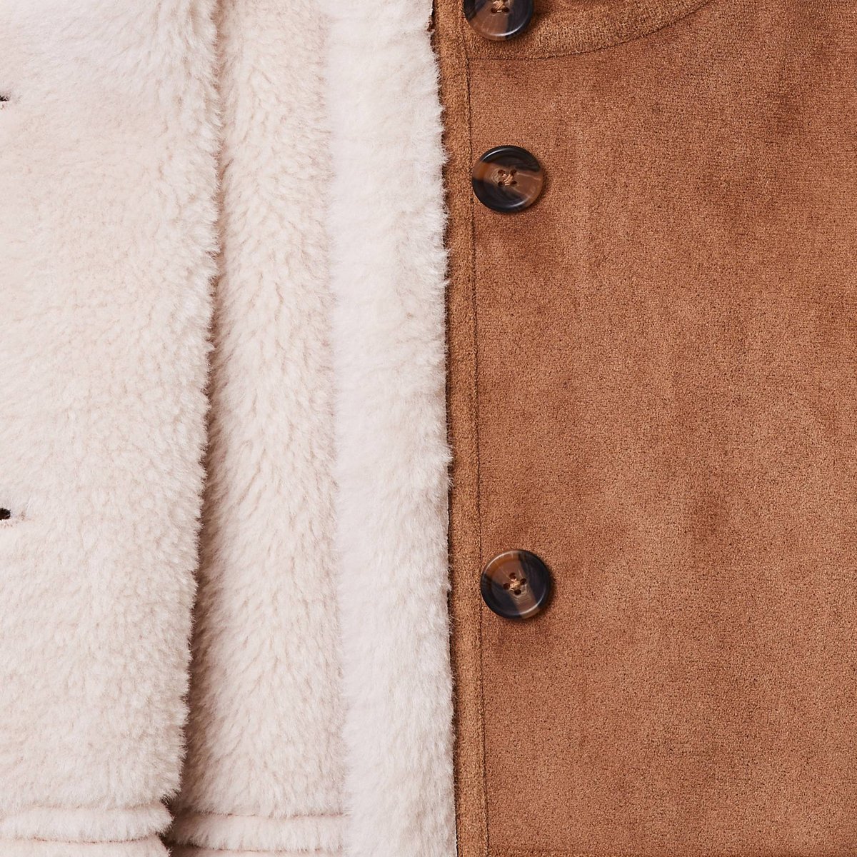 Manteau effet peau lainée à capuche osier, MONOPRIX