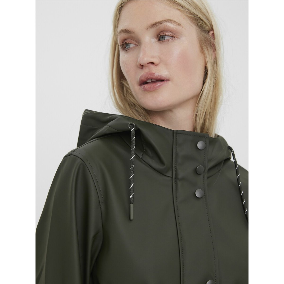Chubasquero con capucha de longitud media verde oscuro, VERO MODA