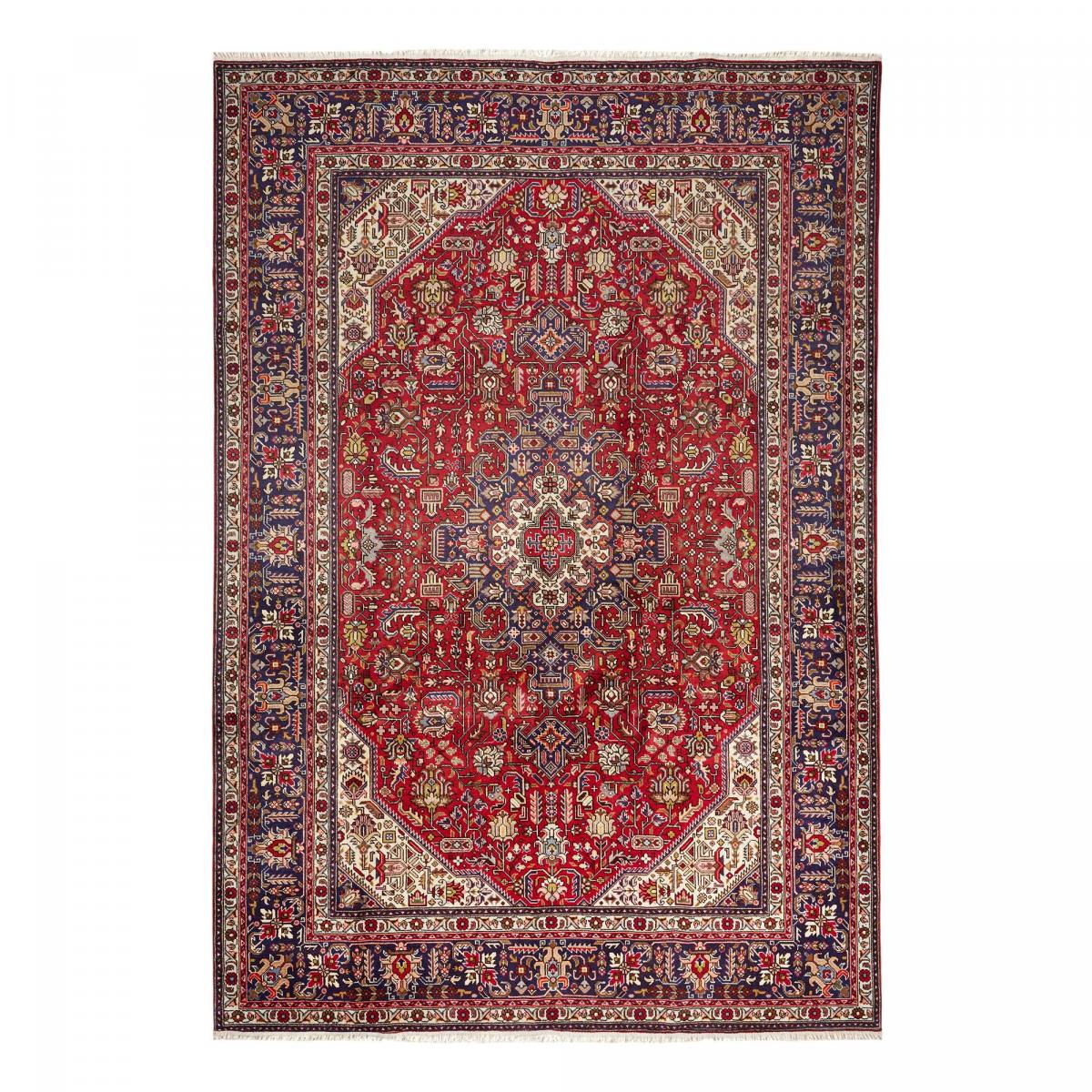 Tapis d'orient oriental, noué main, laine et soie, TABRIZ A rouge, beige, bleu, UN AMOUR DE TAPIS