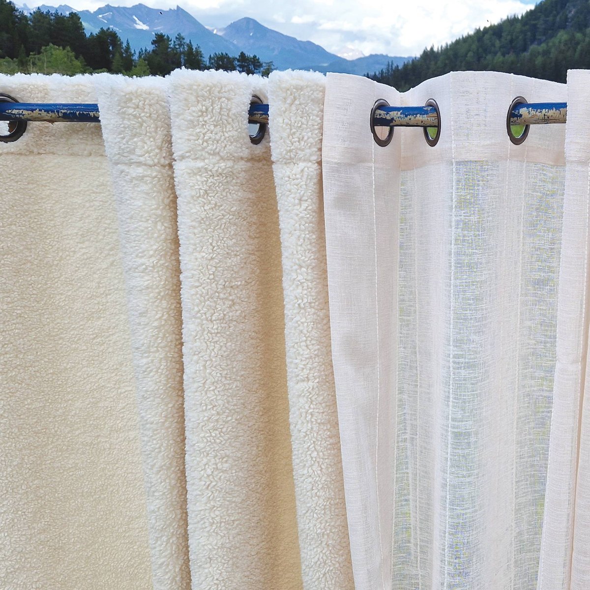 Tissu voile en fils chenille et bas plombé - QABANE ivoire, HOME MAISON