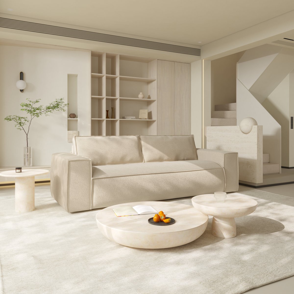 Canapé convertible express matelas Dunlopillo 160cm 4 places en velours JOAN crème, SIA HOME