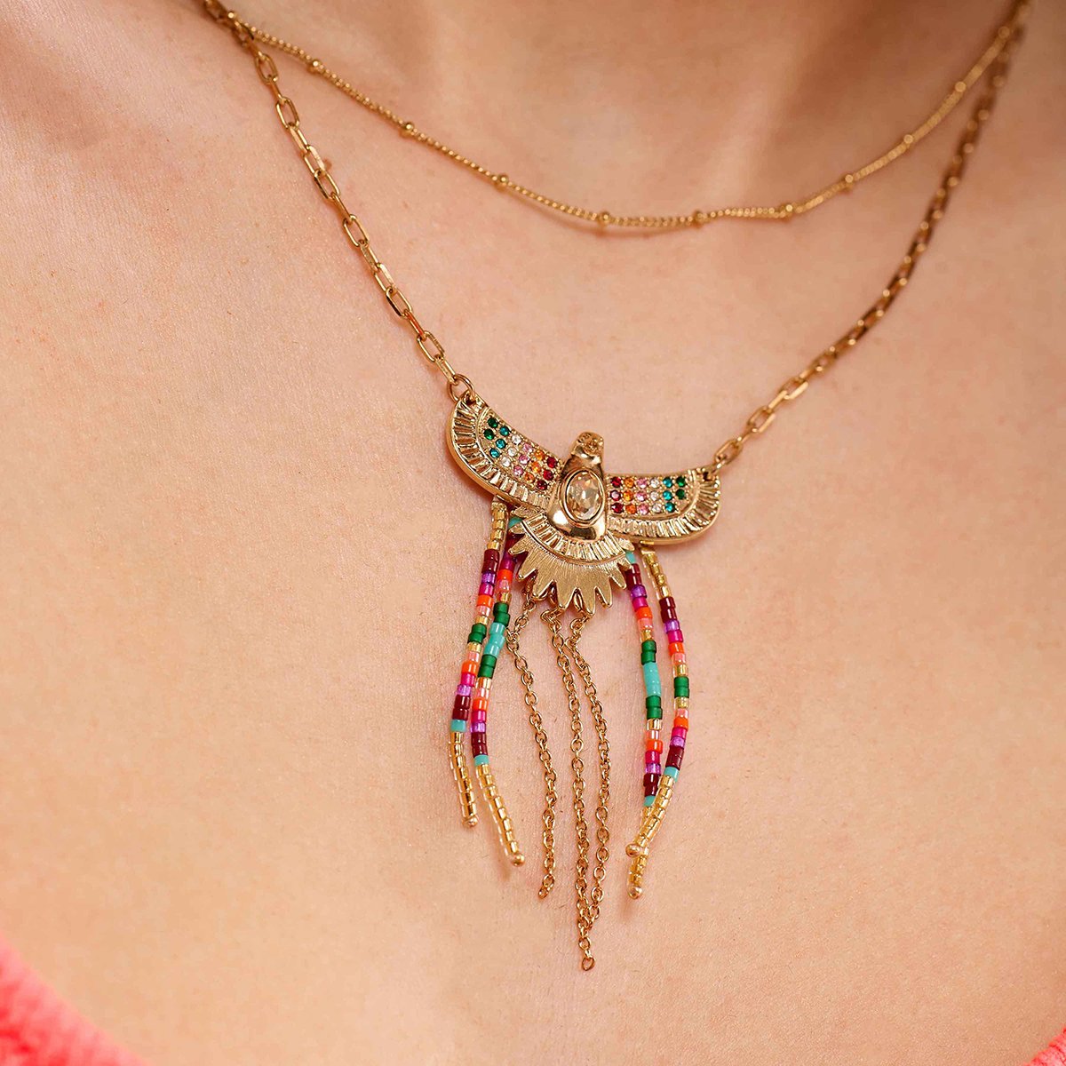 Collier chaîne multirang avec pendentif central et perles JOAO multicolore, HIPANEMA