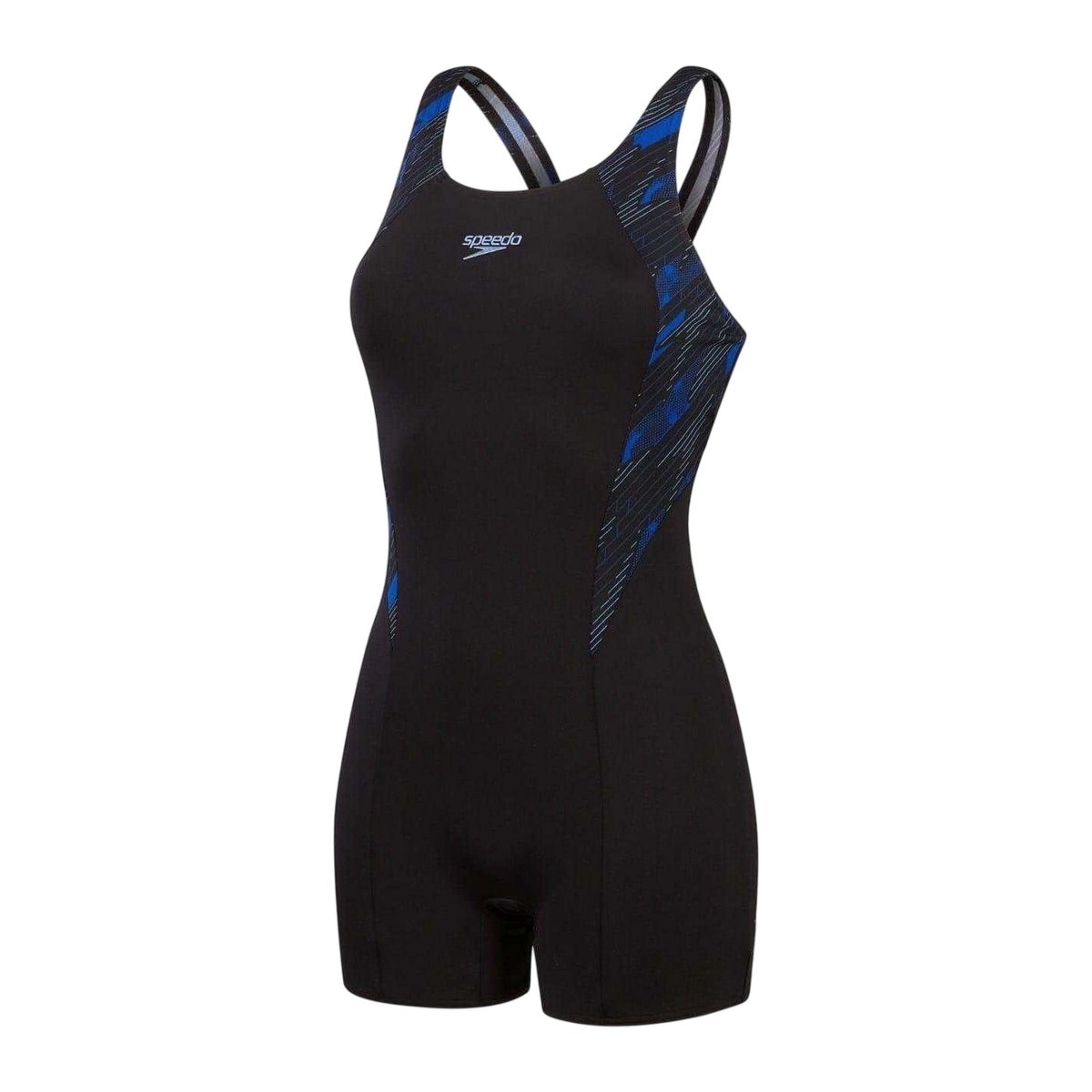 Maillot de bain shorty motif/style panneaux latéraux contrastés HYPERBOOM SPLICE noir / bleu imprimé, SPEEDO