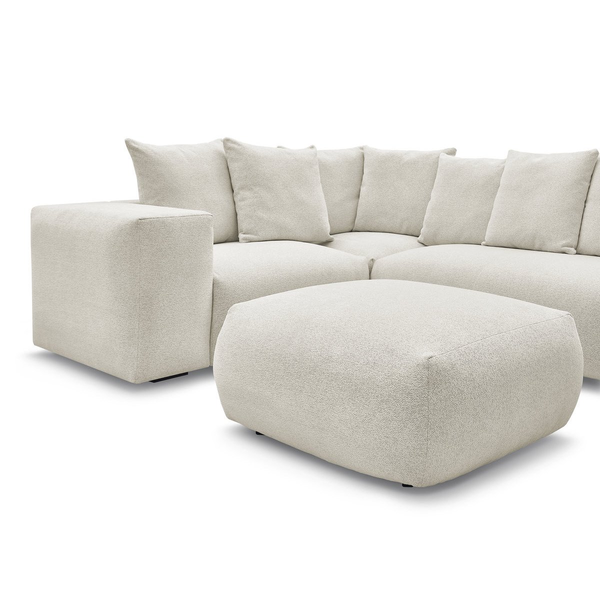 Canapé modulable 4 places en tissu chiné avec pouf, VOLTAIRE blanc, BOBOCHIC