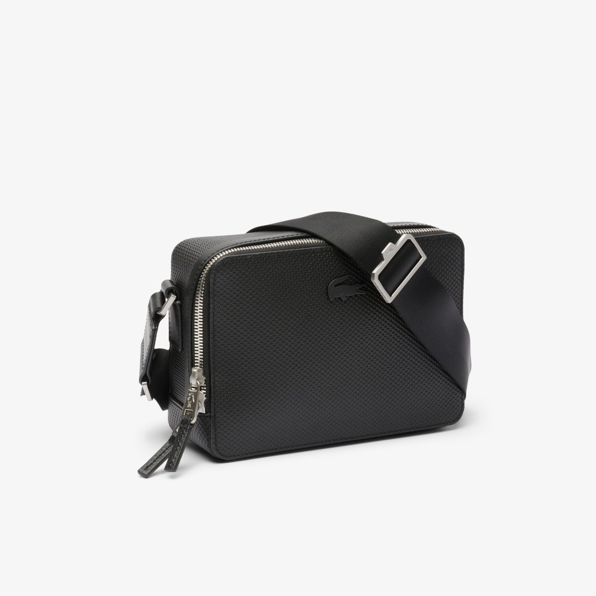 Petit sac reporter Chantaco en cuir noir-000, LACOSTE