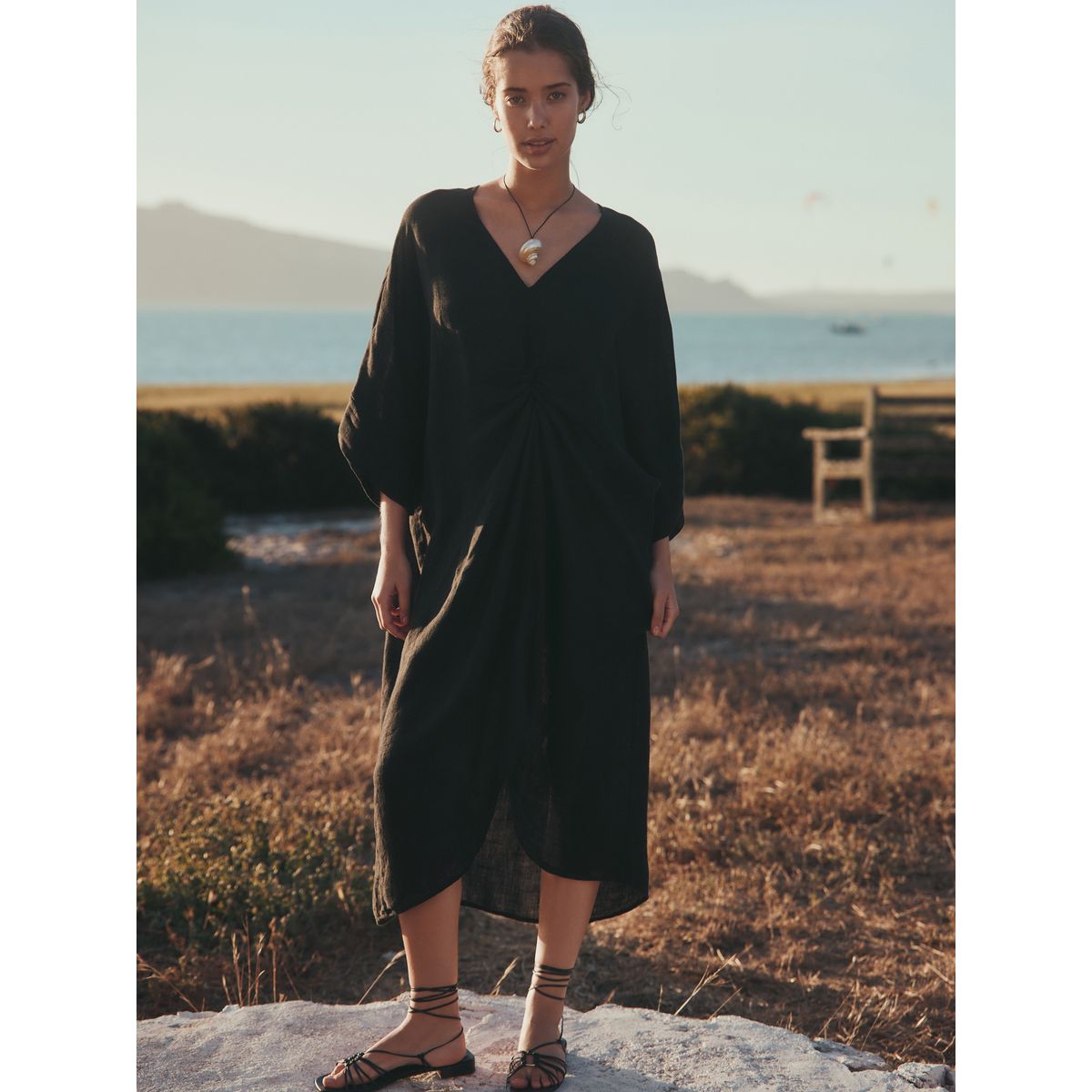 Robe torsadée lin n. premium noir, NEXT
