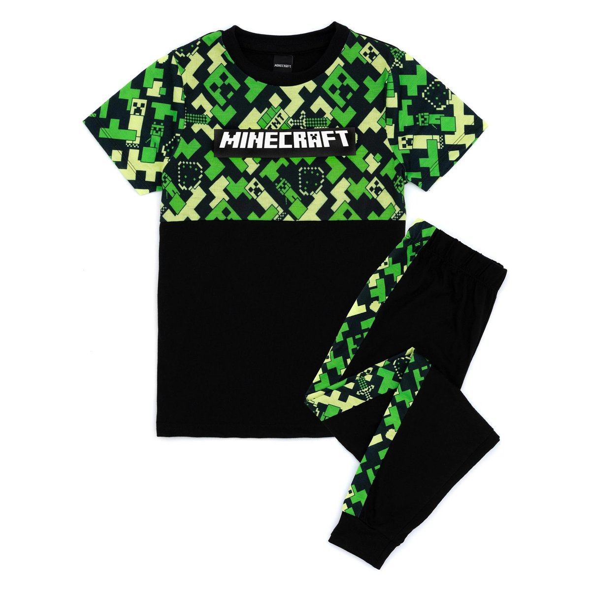 Ensemble de pyjama long manches courtes motif Creeper vert / noir, MINECRAFT