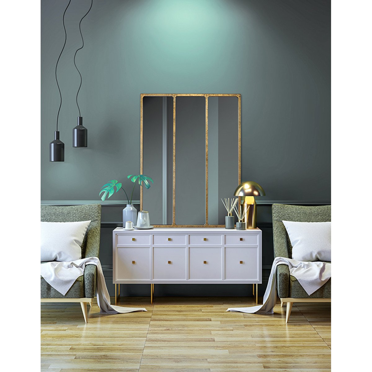 Miroir industriel 3 bandes avec rivets 90x120cm or, EMDE