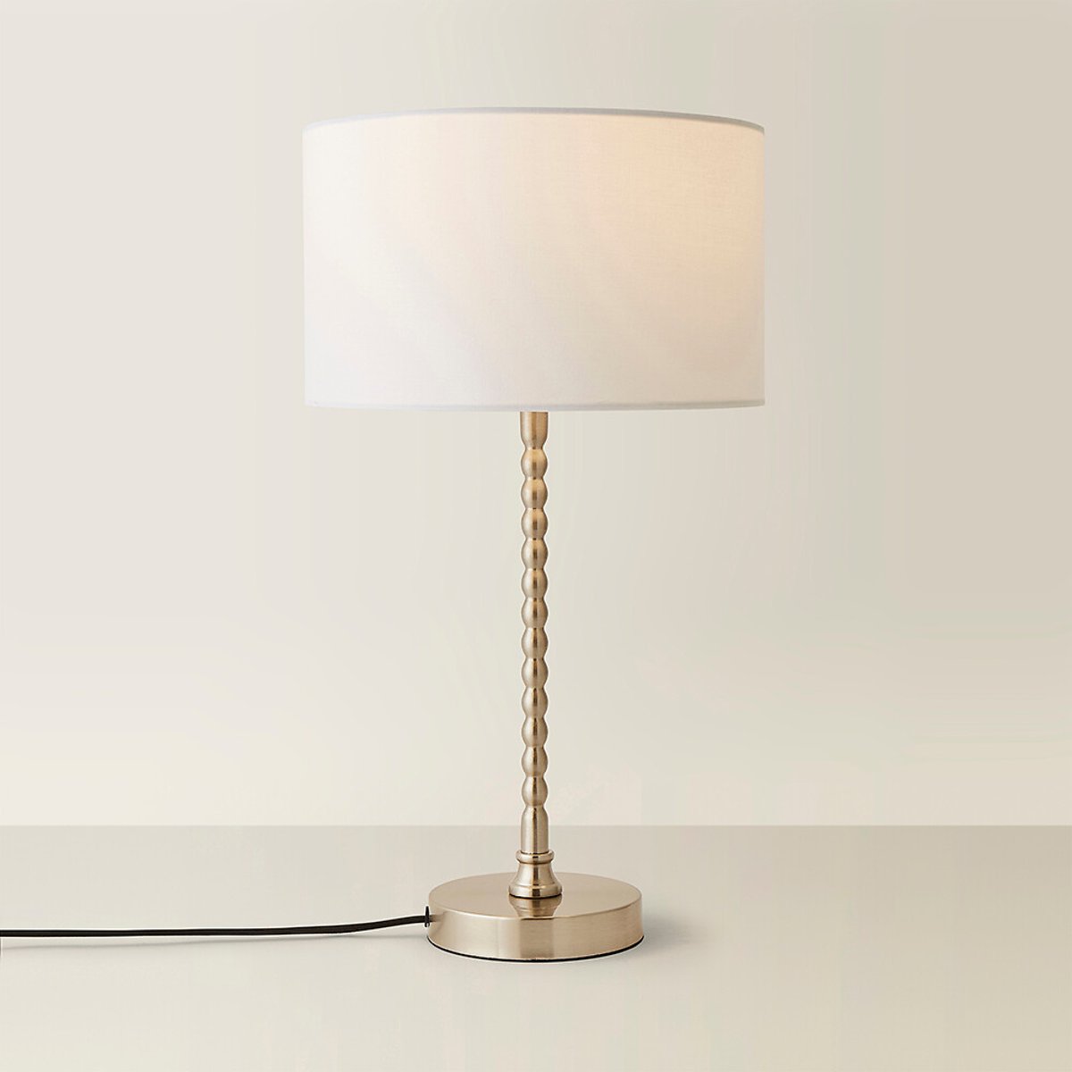 Max Bobble Table Lamp with Fabric Drum Shade in Brushed Chrome white, SO'HOME