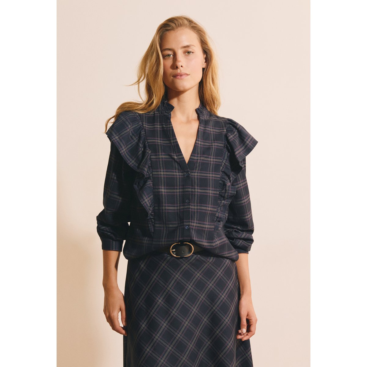 Chemise volantée à carreaux CARMEN CRX marine, ETAM