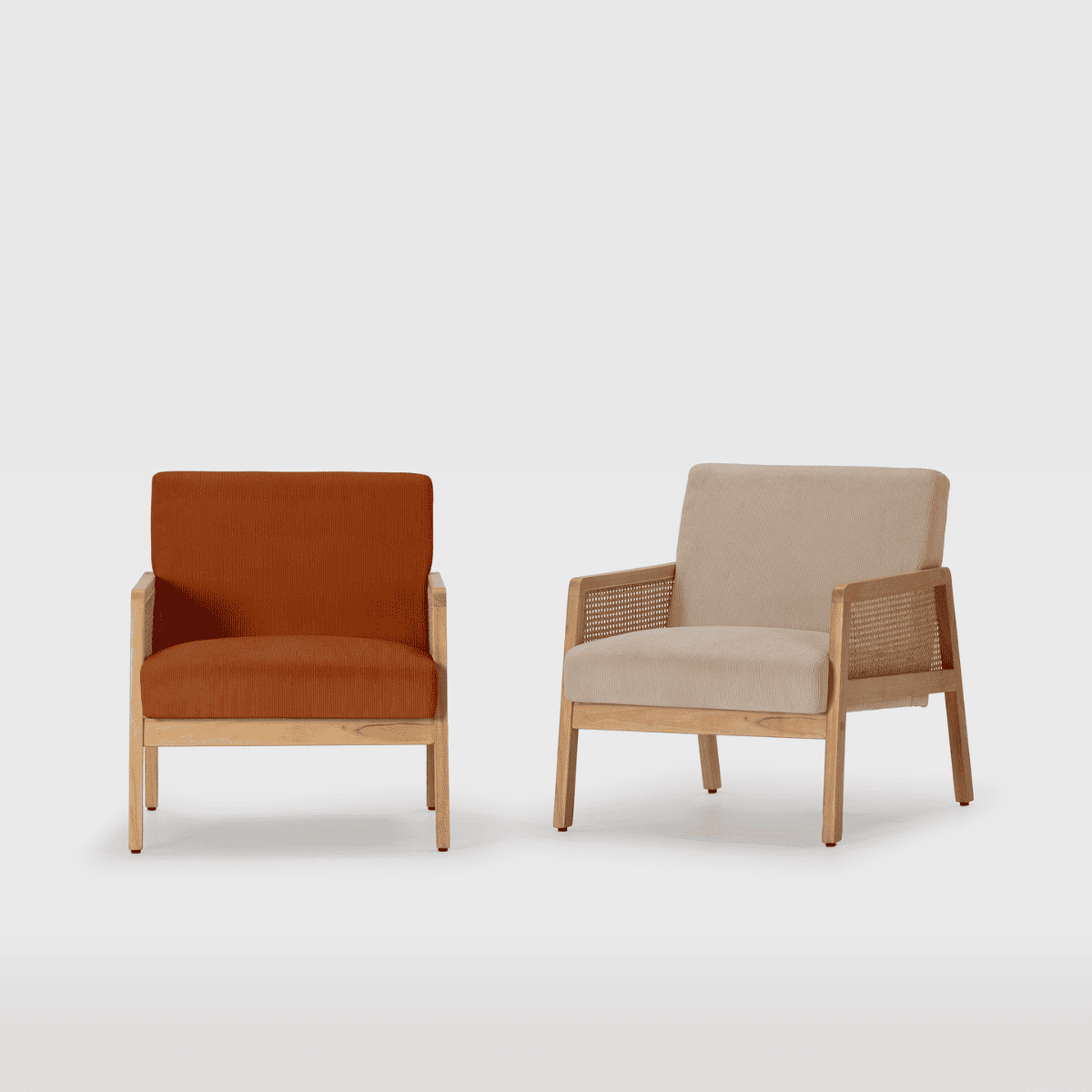 Fauteuil en tissu avec pieds en bois et rotin L68 cm - DEBRA orange, CALICOSY