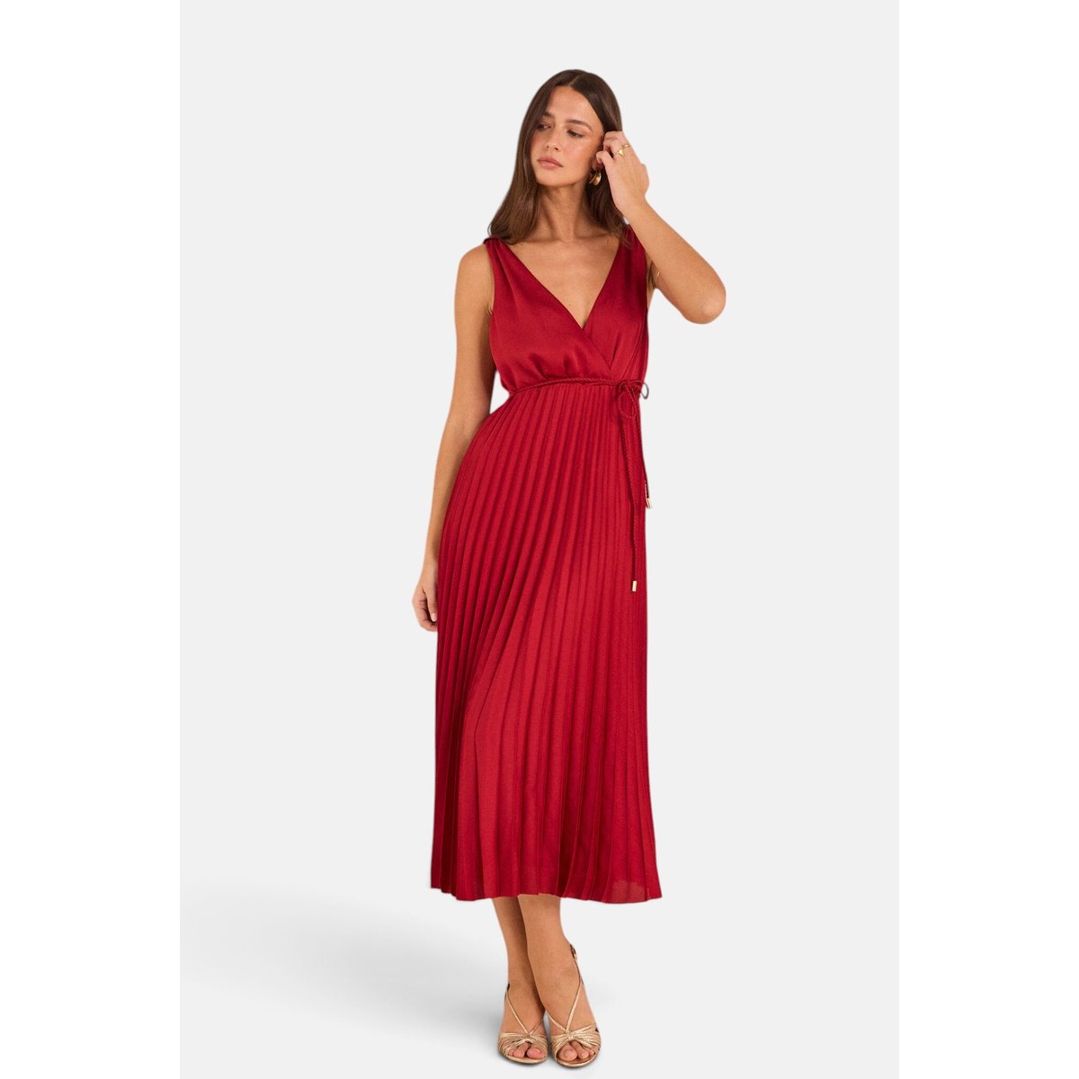 Robe plissée sans manche PLUME rouge, Maison 123
