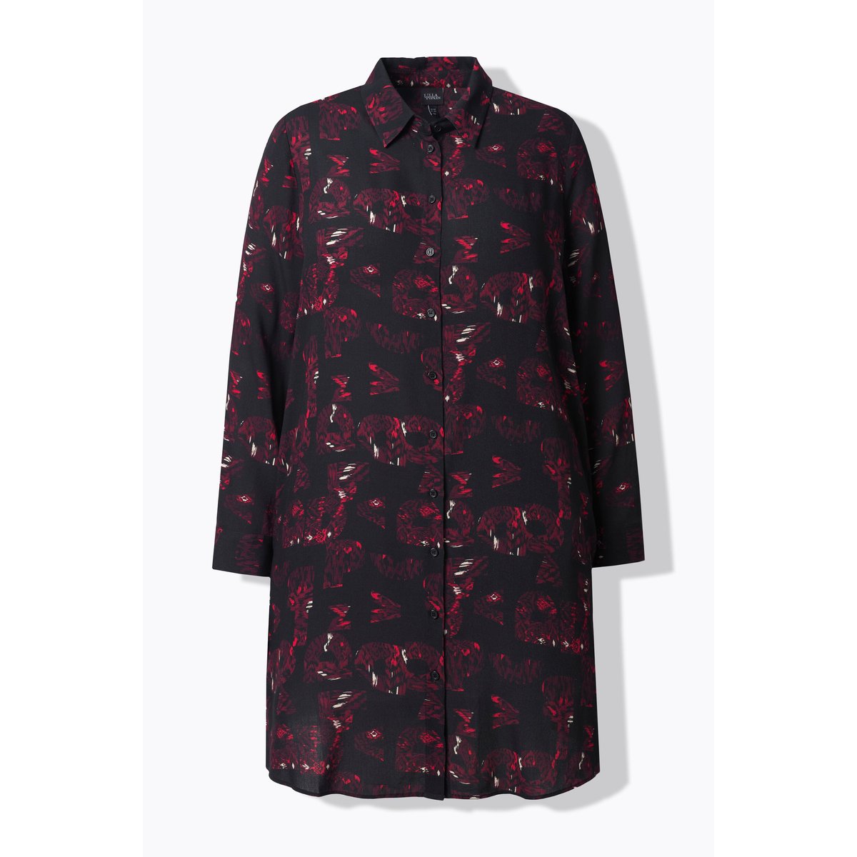 Chemisier long évasé à col de chemise noir, ULLA POPKEN