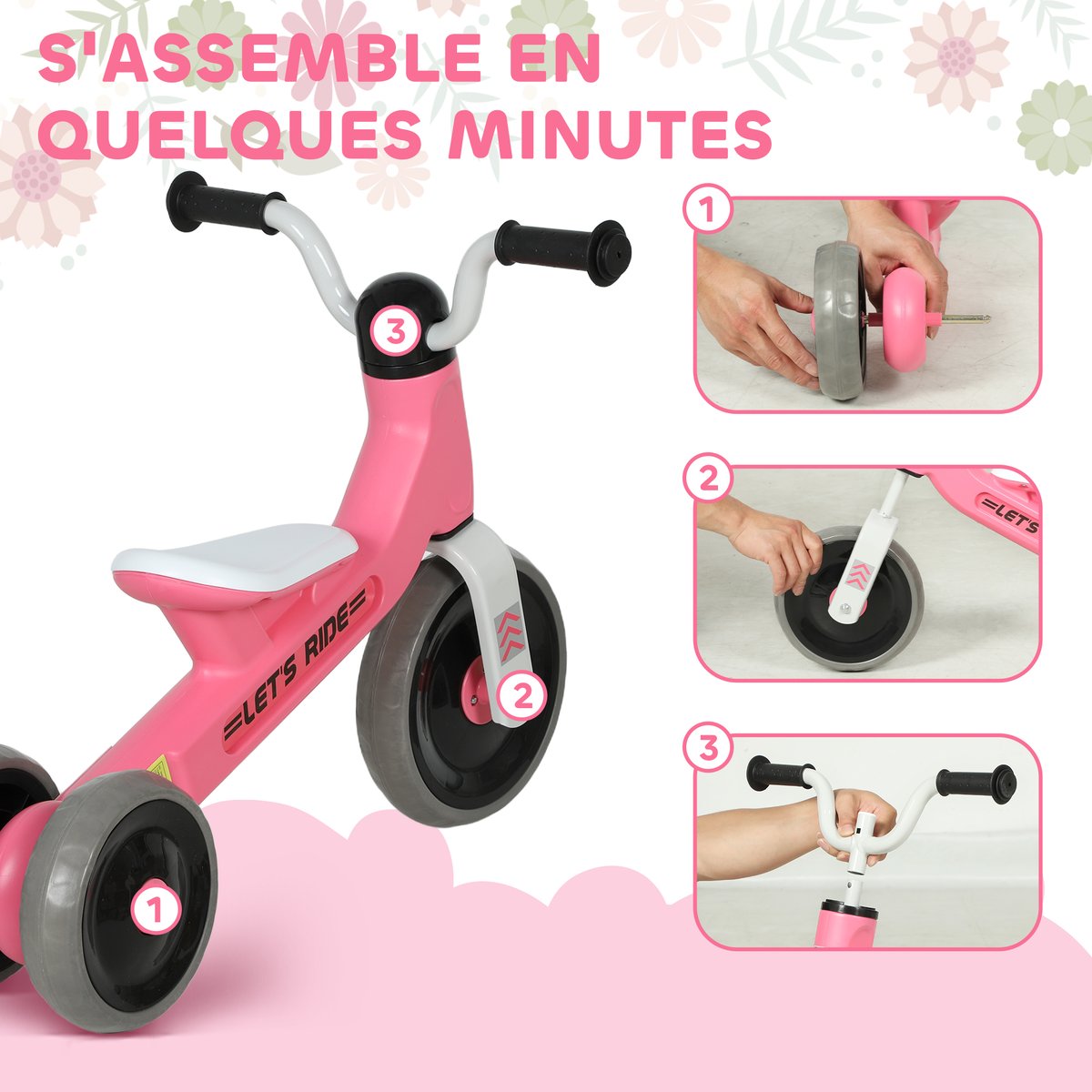 Vélo d'équilibre pour enfants Métal Rose rose, noir, blanc, AIYAPLAY