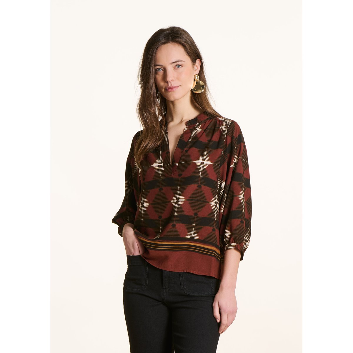 Top à imprimé manches 3/4 mahogany, LA FEE MARABOUTEE