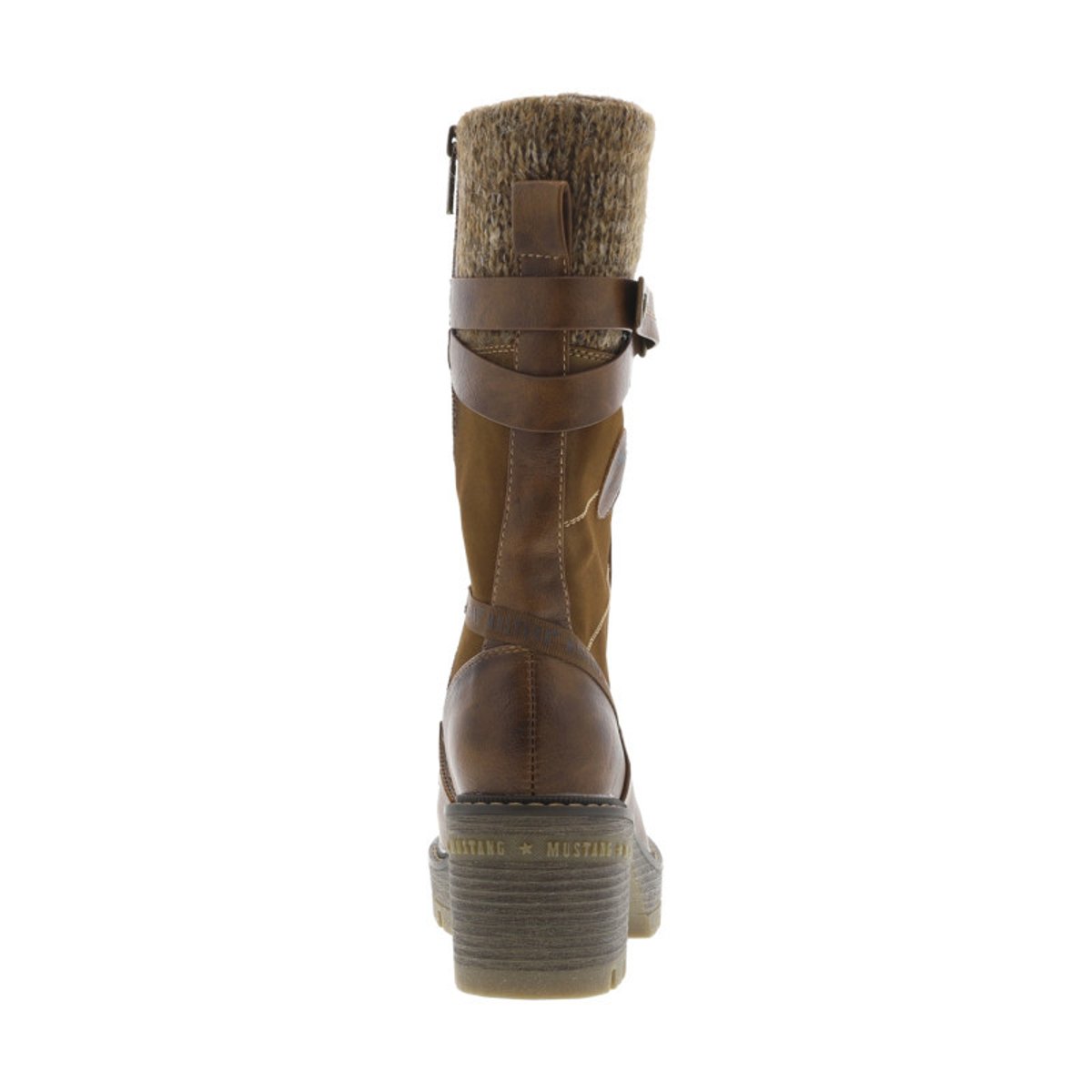 Bottes brunes à talon décroché moyen avec un zip et des lacets ronds brunes, MUSTANG