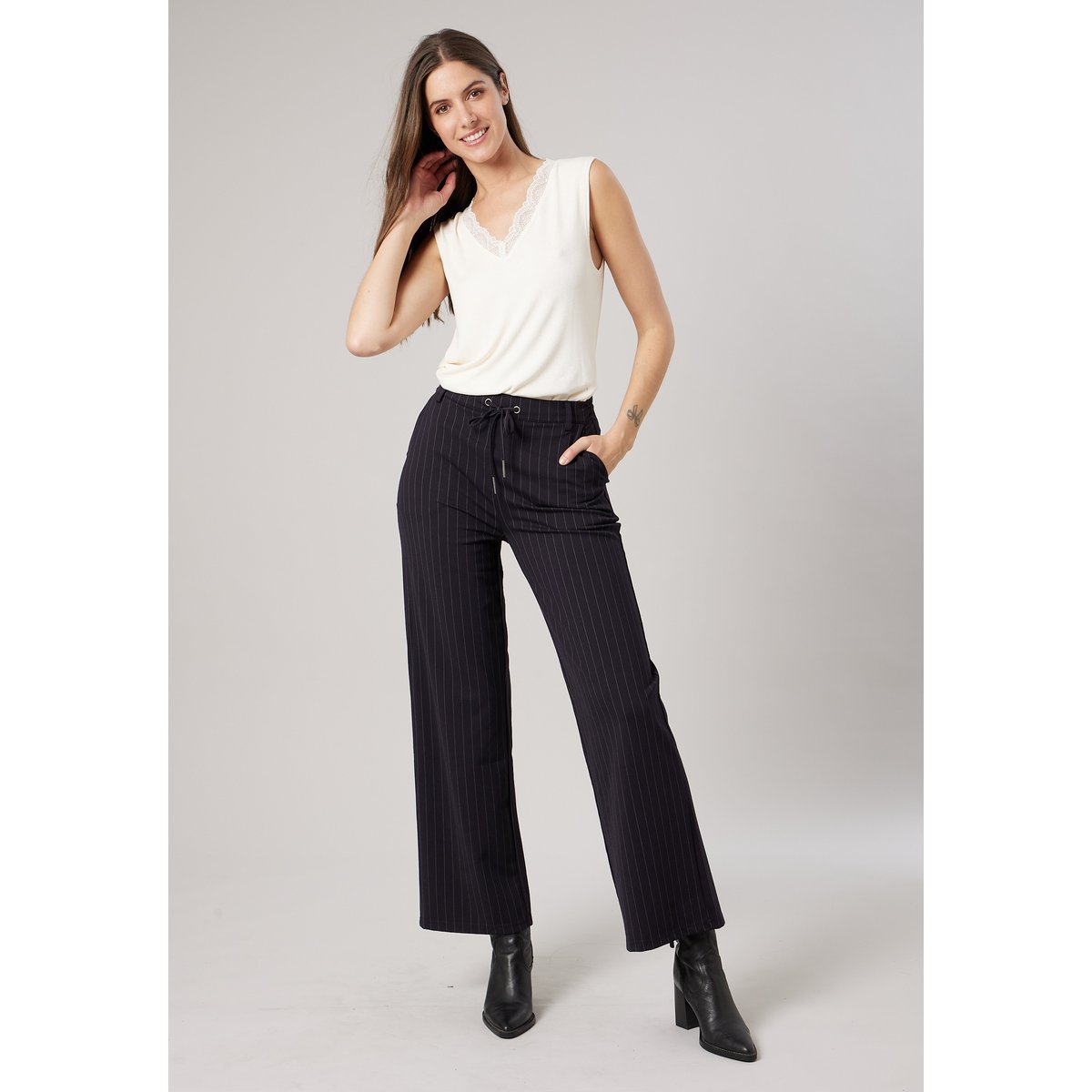 Pantalon droit femme à rayures TAYSEN navy, DEELUXE