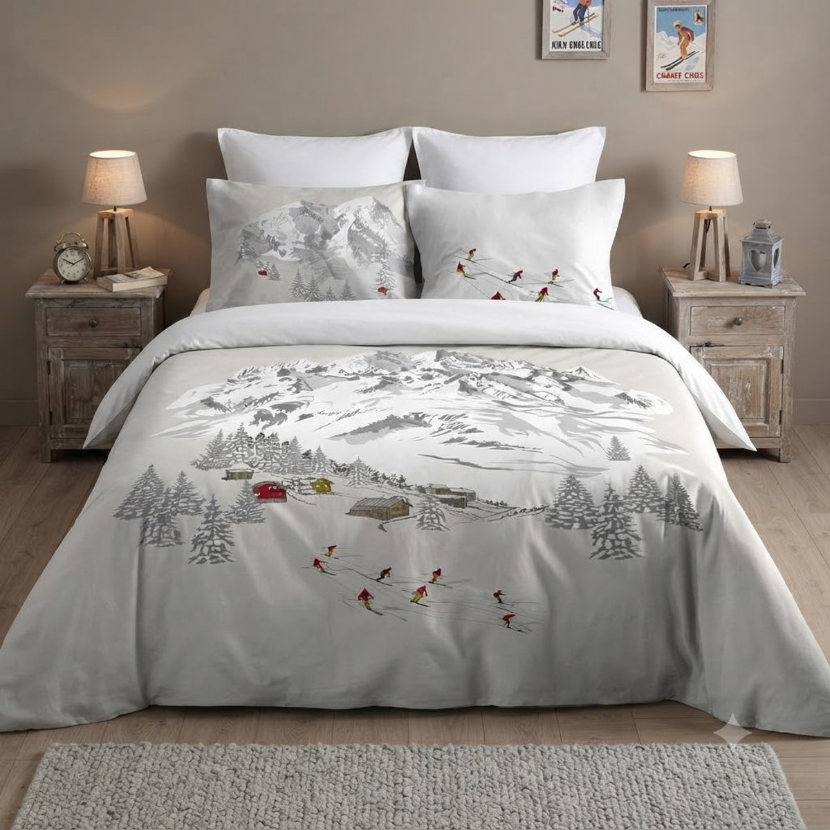 Parure de lit en percale de coton Station Meribel beige, EDEN