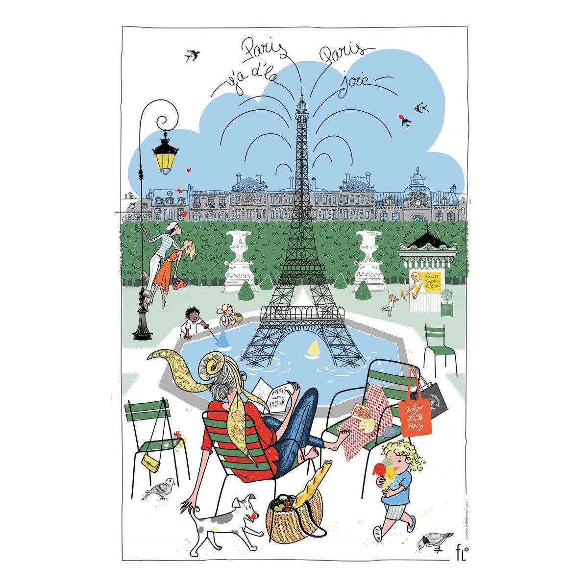 Torchon Les jardins parisiens blanc, WINKLER