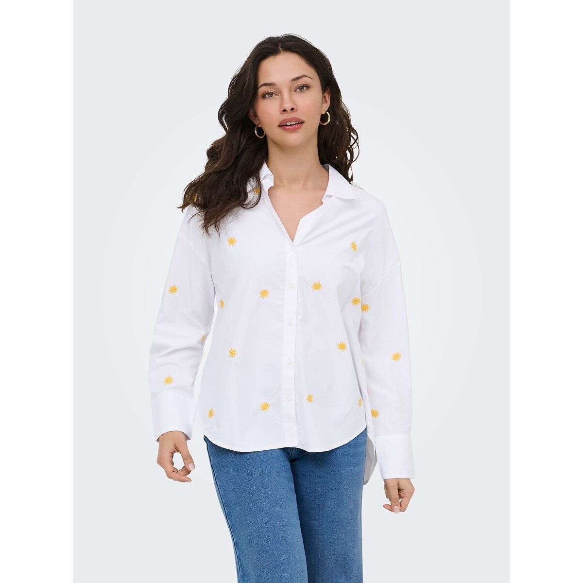 Chemise manches longues brodée blanc soleil, ONLY