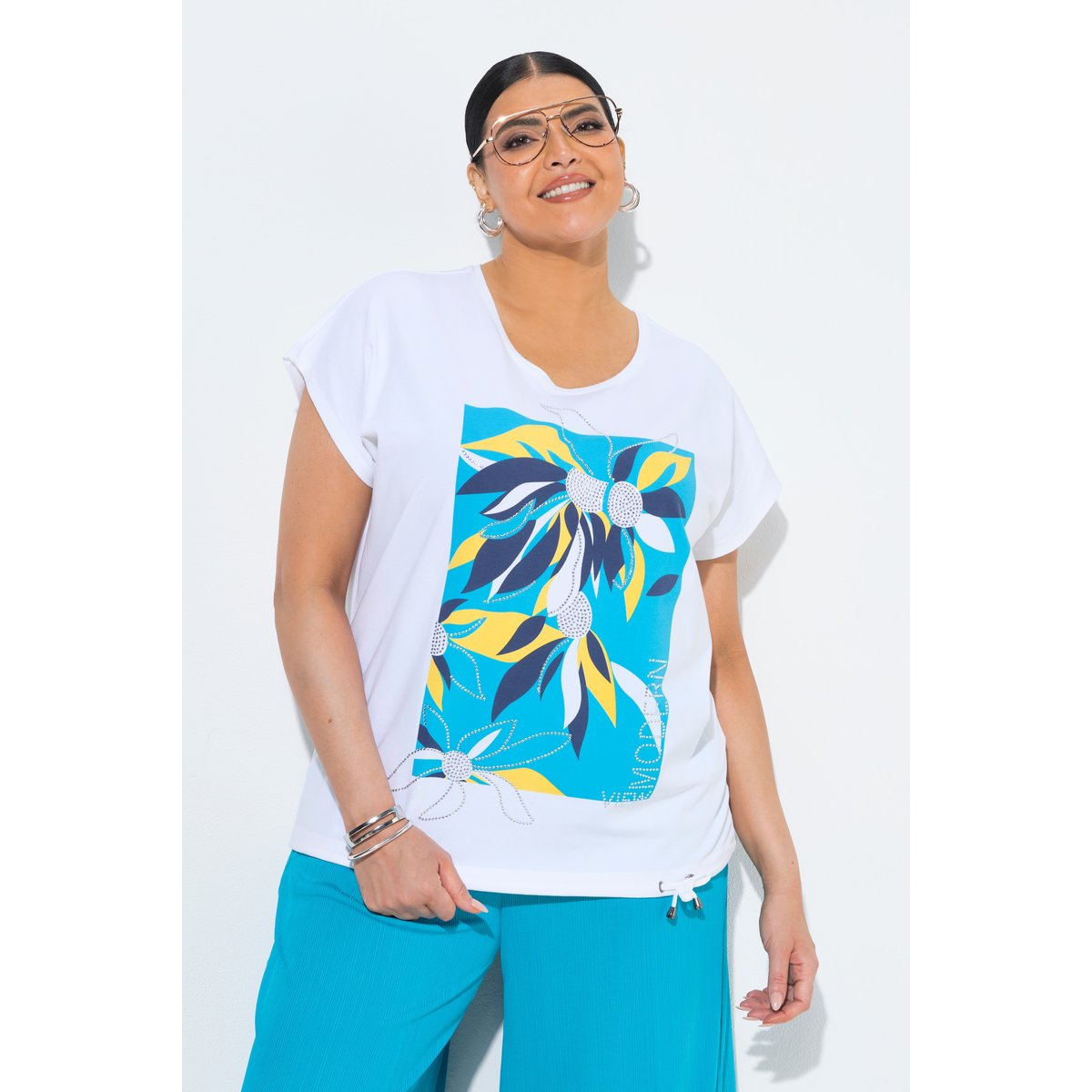T-shirt oversize, motif feuilles blanc cassé, ULLA POPKEN