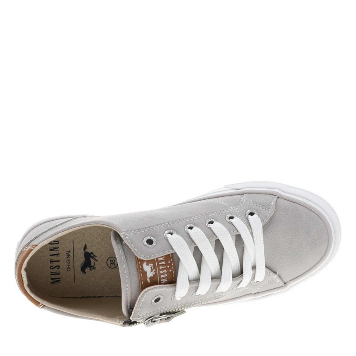 Tennis grises à semelle plate avec des lacets et un zip latéral gris, MUSTANG