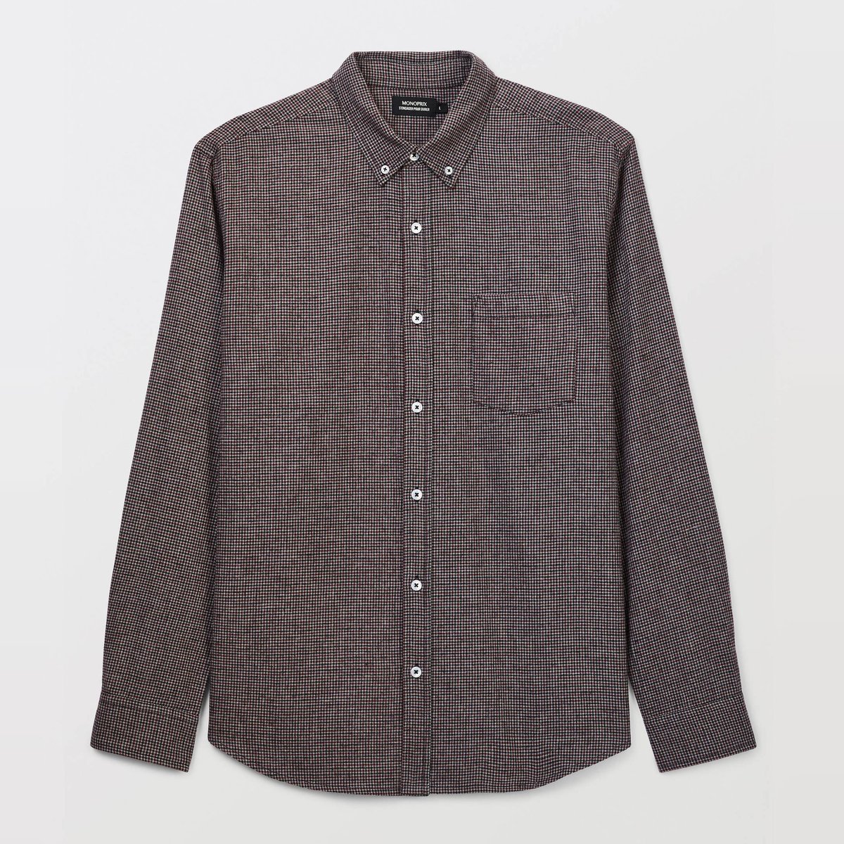 Chemise en flanelle pied de puce en coton BIO GOTS gris moyen, MONOPRIX