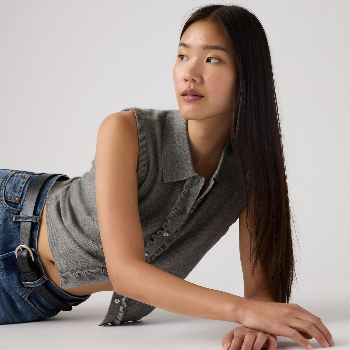 Pull sans manches col polo gris, LEVI'S