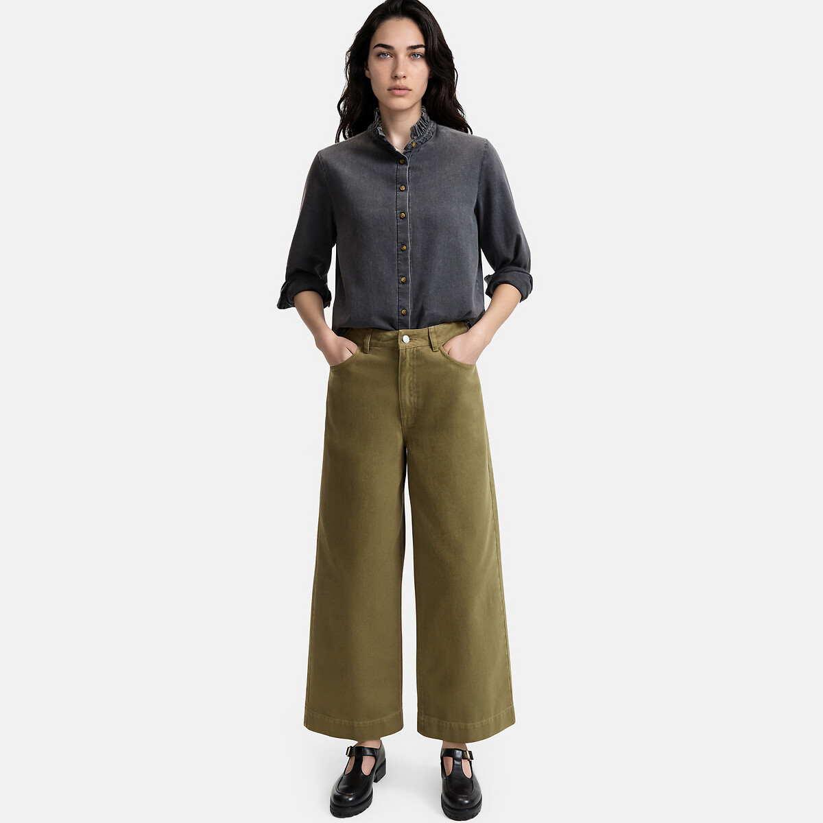 Camicia collo vittoriano, maniche lunghe nero lavato, LA REDOUTE COLLECTIONS