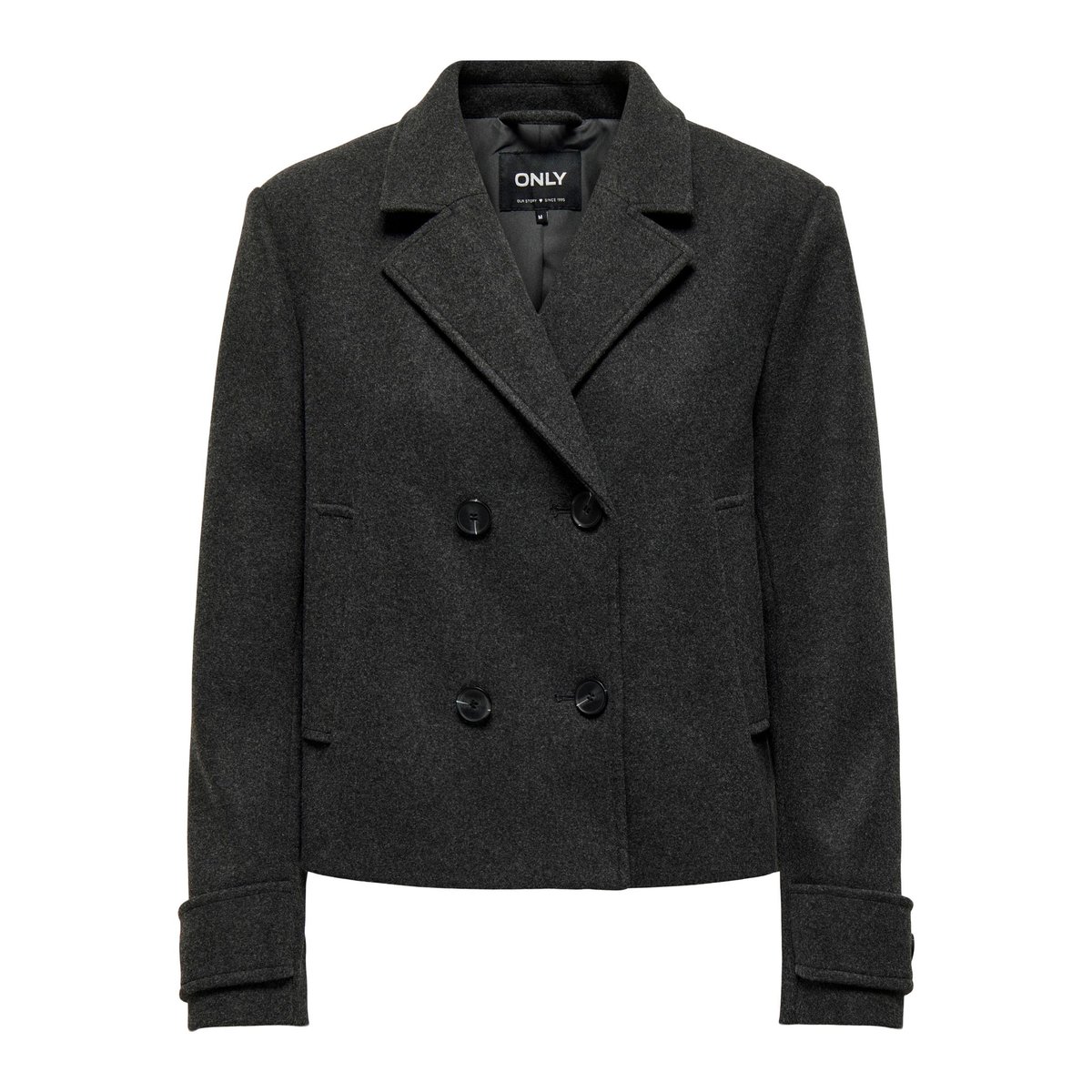 Manteau court col tailleur, boutonné dark grey melange, ONLY