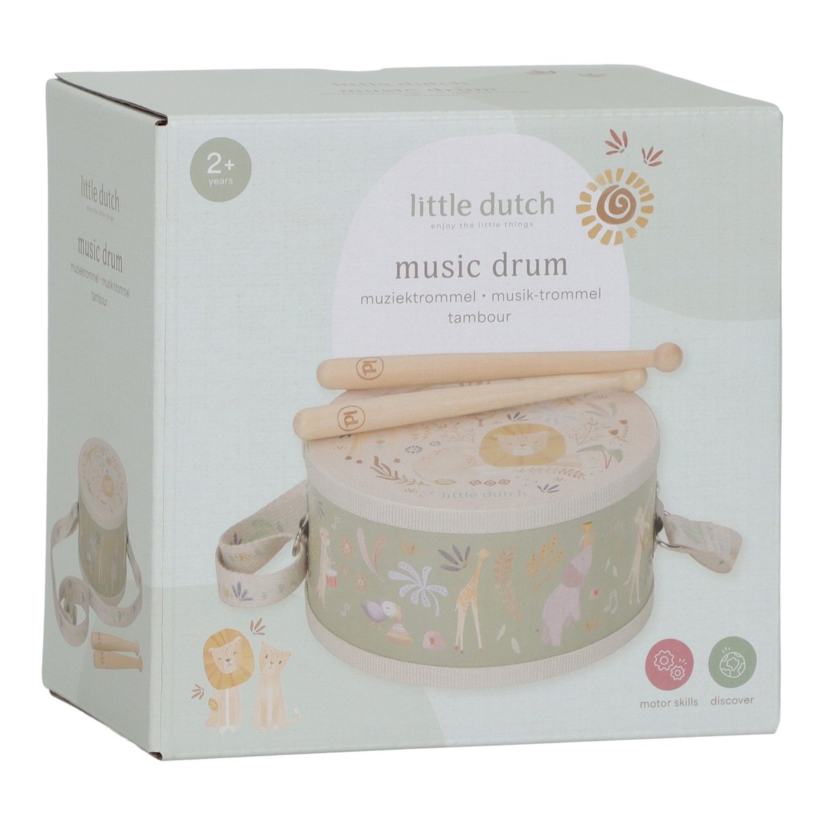 Tambour vert, multicolore, bois, LITTLE DUTCH