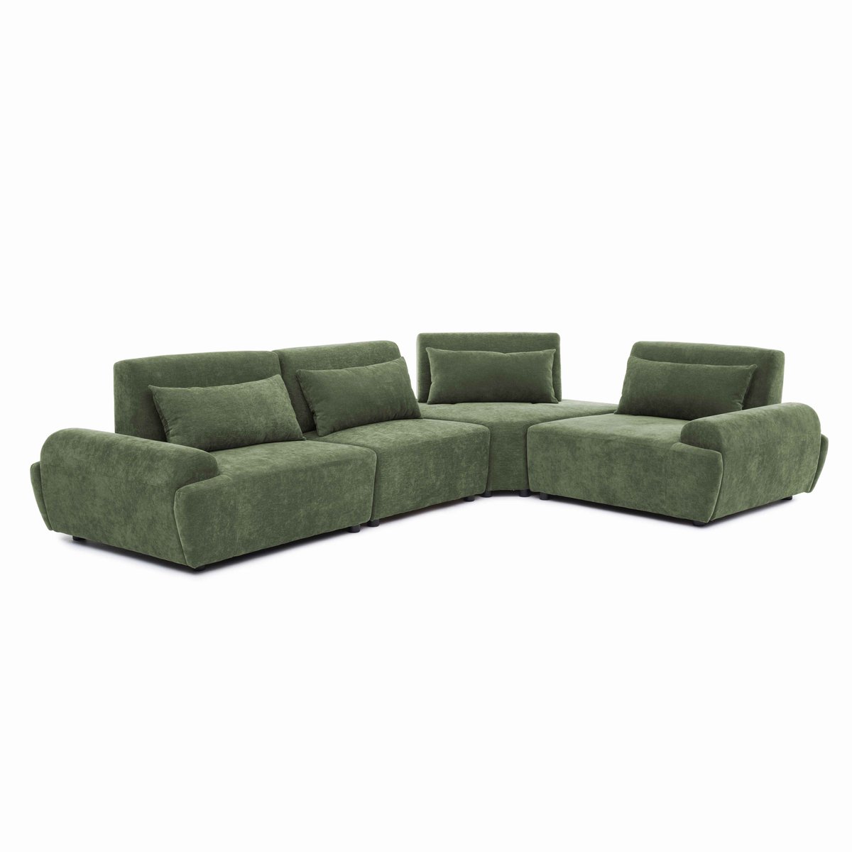 Canapé modulable d'angle 4 places en tissu avec coussins dossier ajustable, CALLISTO vert, OVIALA
